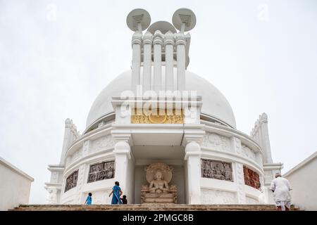 07 21 2007 Dhauli Santi Stupa a peace pagoda  built by Japan Budhha Sangha on the banks of the river Daya, Bhubaneswar in Orissa Odisha, India. Stock Photo