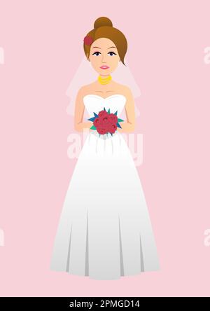 Bride With Flower Bouquet Clip Art Illustration. Wedding Dress Stock Vector