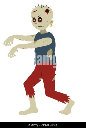 Cartoon scary zombie illustration isolated on a white background Stock Vector