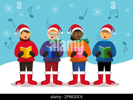 Children sing Christmas carols vector illustration Stock Vector