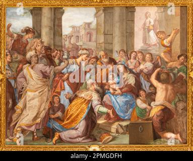GENOVA, ITALY - MARCH 6, 2023: The fresco of Ascension of the Lord in the church Basilica della Santissima Annunziata del Vastato by Giovanni Carlone Stock Photo