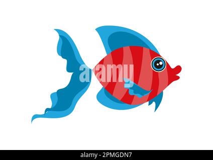 Cartoon red fish in flat style. Vector illustration of aquarium fish isolated on white background Stock Vector