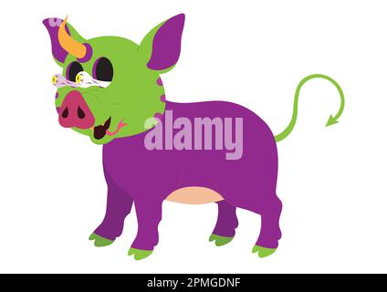 Cartoon monster with his eyes out  and horn on its face isolated on white background Stock Vector