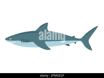 Cartoon Shark in flat style. Vector illustration of shark icon isolated on white background Stock Vector