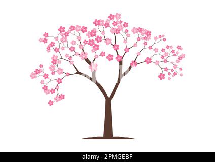 Cherry blossom tree on flat style vector isolated on white background Stock Vector