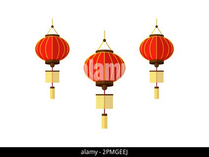 Chinese Traditional Red Lantern Vector Isolated On White Background Stock Vector