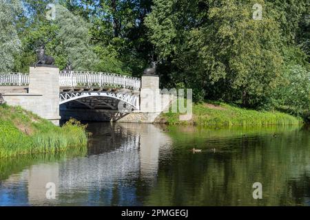 Saint Petersburg, pedestrian Deer Bridge in Pavlovsk Landscape Park Stock Photo