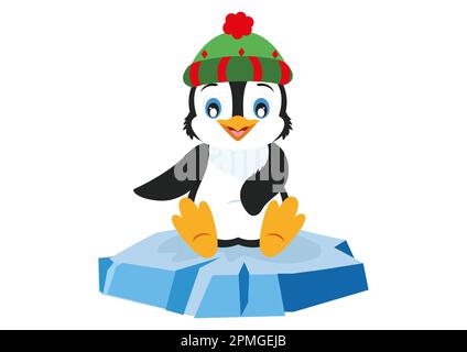 Cute Penguin sits on a piece of ice Stock Vector