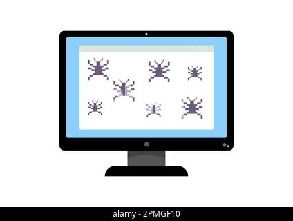Computer virus attack vector illustration. Computer display icon with virus danger isolated on white background Stock Vector