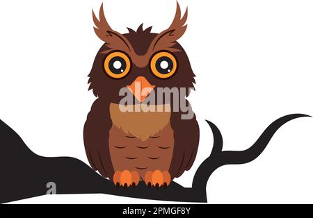 Clipart Owl sitting on a tree branch Stock Vector