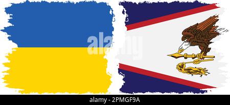 American Samoa and Ukraine grunge flags connection, vector Stock Vector
