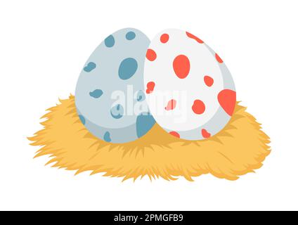Dinosaur eggs laid on a straw nest Stock Vector
