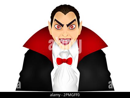 Dracula on white background. Vector illustration  a Vampire in a red cloak. Creepy silhouette of a vampire Stock Vector