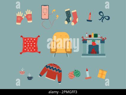 Festive christmas and hygge clipart collection vector illustration Stock Vector