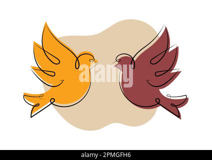Doves line drawing minimal style. Minimalist abstract outline hand drawing style Stock Vector