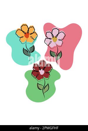 Flowers line drawing minimal style. Minimalist abstract outline hand drawing style Stock Vector