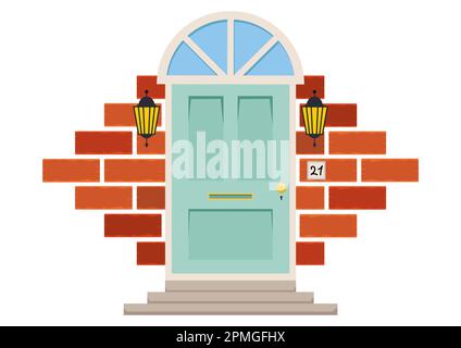 Front Door Clipart Vector With Outdoor Light Fixture And Brick Wall Stock Vector