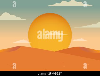 Desert landscape with sunset. Desert area, sand area. Safari. Wild West Stock Vector