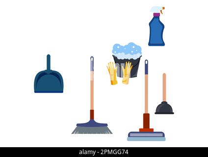 Design concept of cleaning services. Flat style vector illustration.  Housekeeping and household equipment symbols Stock Vector