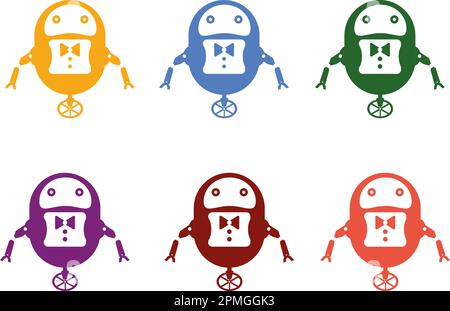 Illustration of six robots in different colors Stock Vector