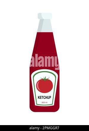 Ketchup bottle isolated on white background. Vector ketchup icon, flat design Stock Vector
