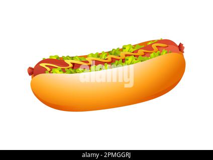 Hot-Dog Vector Illustration isolated on white background. Fast food hot dog Stock Vector