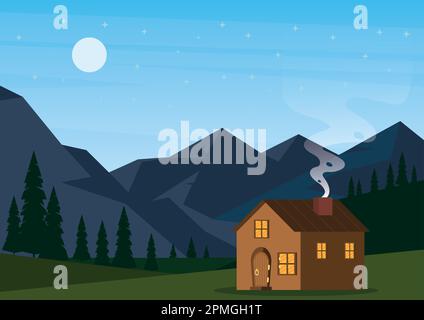 House in forest. Wooden house in the woods Stock Vector