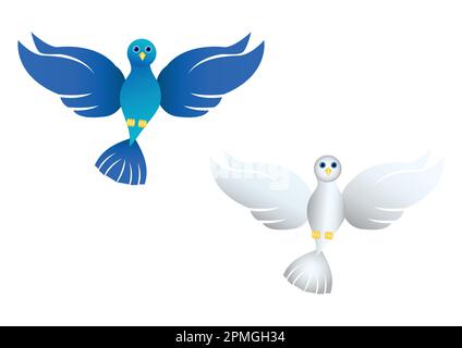 Illustration of two different color of dove on a white background. Two colorful doves. Blue and white doves. Vector dove Stock Vector
