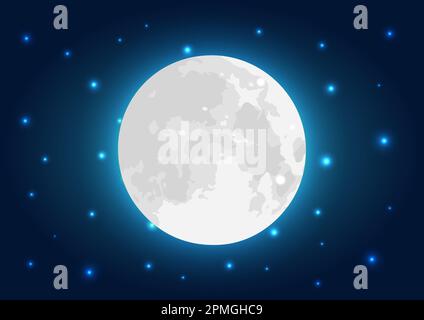 Full Moon On Dark Blue Night Sky Vector Stock Vector