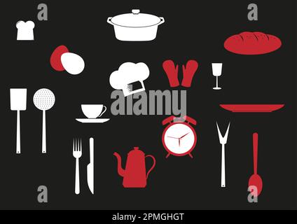Kitchen stuff icons in flat style isolated on black background Stock Vector