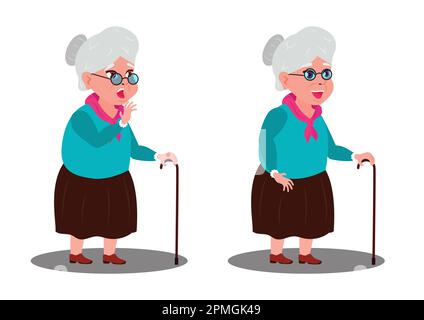 Old Woman in Two different positions. Happy and Scared Granny Stock Vector