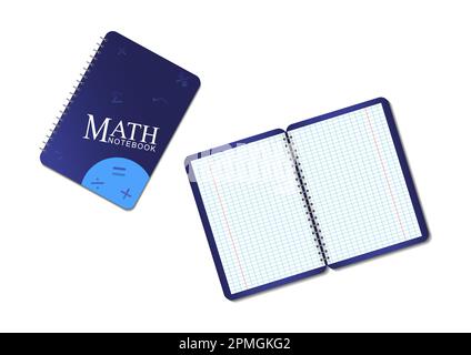 Realistic blue math notebook set isolated on white background Stock Vector