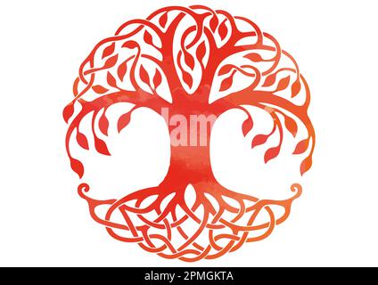 Painted tree of life. Watercolor tree of life isolated on white background. Red painted tree of life Stock Vector