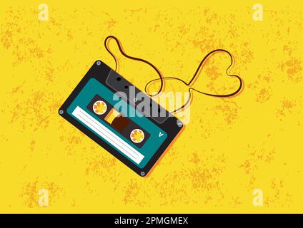 Retro cassette tape isolated on yellow background Stock Vector