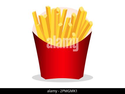 Potatoes French in red cardboard package box Isolated on white background Stock Vector