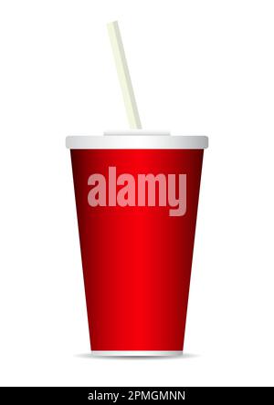 Red disposable soda cup on white background Stock Vector