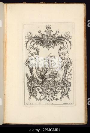 Bound Print, Cartouche with Armorial Trophy, Livre d’ornements (Book of Ornaments); Designed by François de Cuvilliés the Elder (Belgian, active Germany, 1695 - 1768); Engraved by Franz Xaver Andreas Jungwierth (German, 1720–1790); Germany; engraving on paper; 23.8 × 15 cm (9 3/8 × 5 7/8 in.) Stock Photo