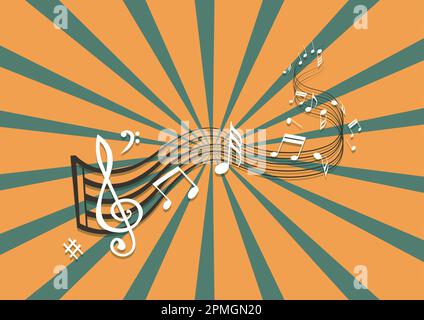 Retro musical abstract background sol key and musical notes Stock Vector