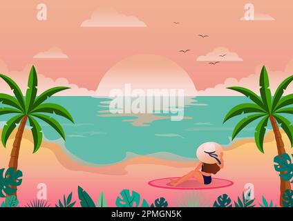 Summer Beach View Vector Illustration. Summer Time Stock Vector