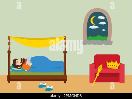 The king sleeping in the royal bed Stock Vector