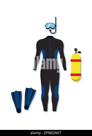 Set of Wetsuit Diver Clipart Vector Isolated On White Background Stock Vector