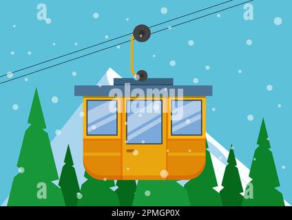 Ski Lift Vector Flat Design. Clipart Ski Lift Stock Vector
