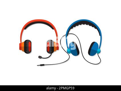 Vector headphones with microphone and wire on white background Stock Vector