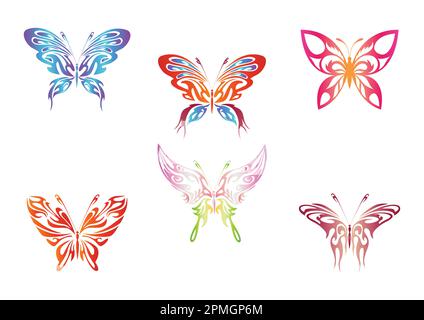 Set of colorful line art butterfly. Vector illustration of colorful line art butterfly Stock Vector