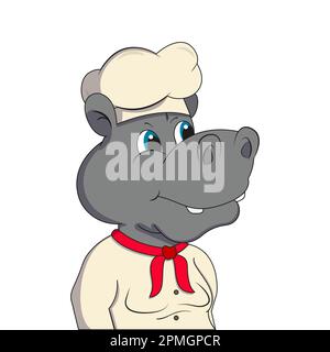 Vector illustration of the cook hippopotamus isolated on white background Stock Vector