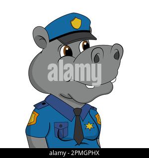 Vector illustration of the police hippopotamus isolated on white background Stock Vector