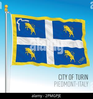 City of Turin official flag, Piedmont, Italy, european union, vector illustration Stock Vector