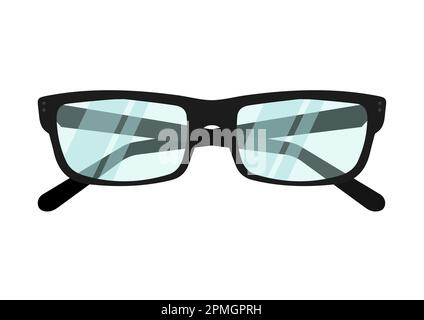 Vector illustration of eye glasses with black frame in flat style isolated on white background Stock Vector