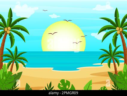 Summer Beach Background.Vector Illustration of Summer beach view Stock Vector
