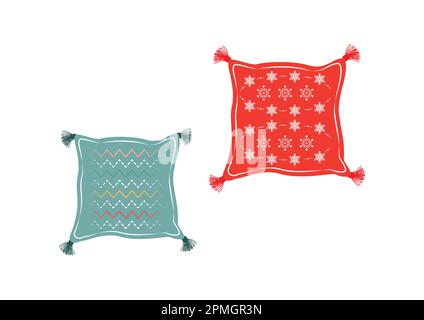Two pillows with winter decoration isolated on white background vector illustration Stock Vector